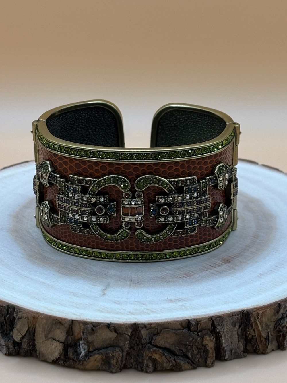 Heidi Daus NIB “Enve-lope Me” Wide Cuff Bangle Bracelet Brown Olivine Topaz